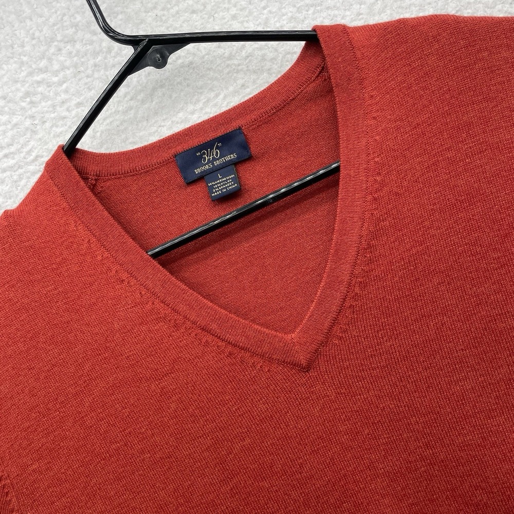 Brooks Brothers Sweater Mens Large L Red V-Neck Merino Wool Blend Stretch Preppy